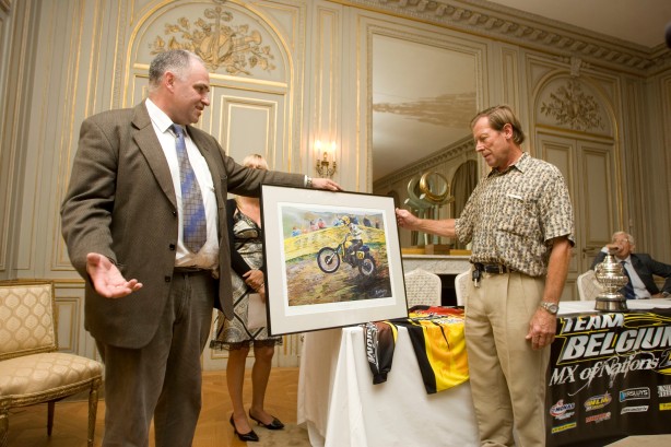 Roger DeCoster painting presentation at Belgian Embassy.